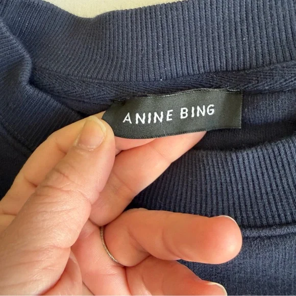 Anine Bing "Jaci" Washed Navy Black Paris Lettering Cotton Sweatshirt *Altered* - Picture 13 of 17